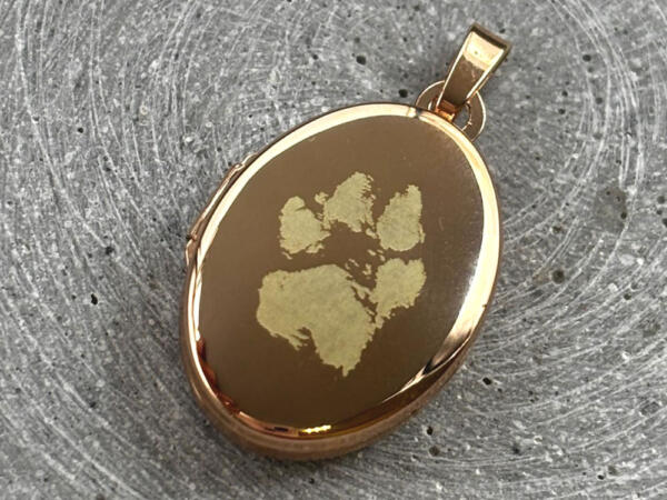 Medaillon mit Pfotenabdruck Gravur, Erinnerungsmedaillon Roségold