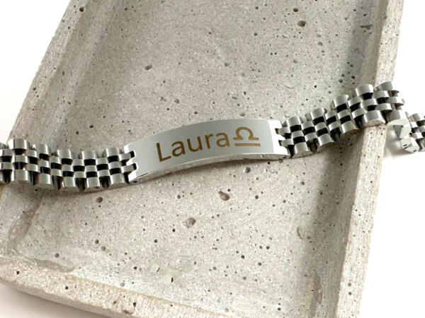 Panzerarmband Silber mit Gravur, Sternzeichen Waage GRavur