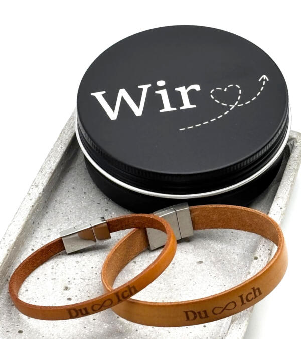 Set Dose und Partnerarmband Du und Ich, Geschenkset für Paare