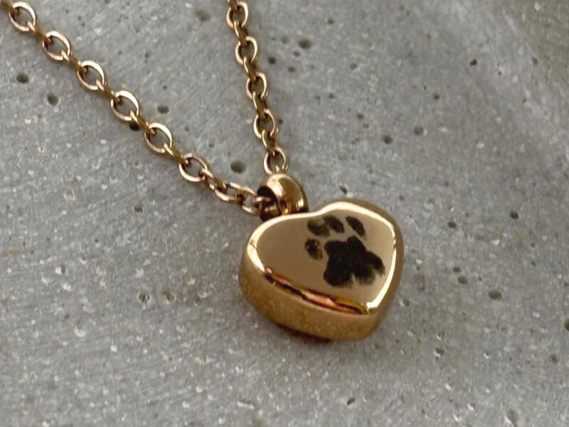 Ascheanhänger Herz Roségold mit Pfotenabdruck