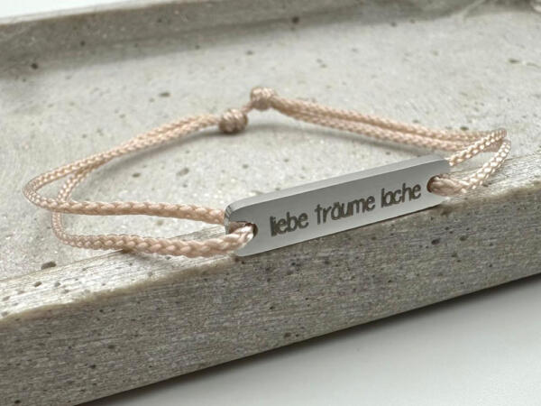 Gravurplättchen Armband mit Schiebknoten Rosa