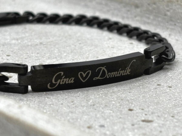 Panzerarmband schwarz mit Gravur, Geschenk für Paare
