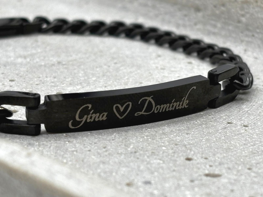 Panzerarmband schwarz mit Gravur, Geschenk für Paare
