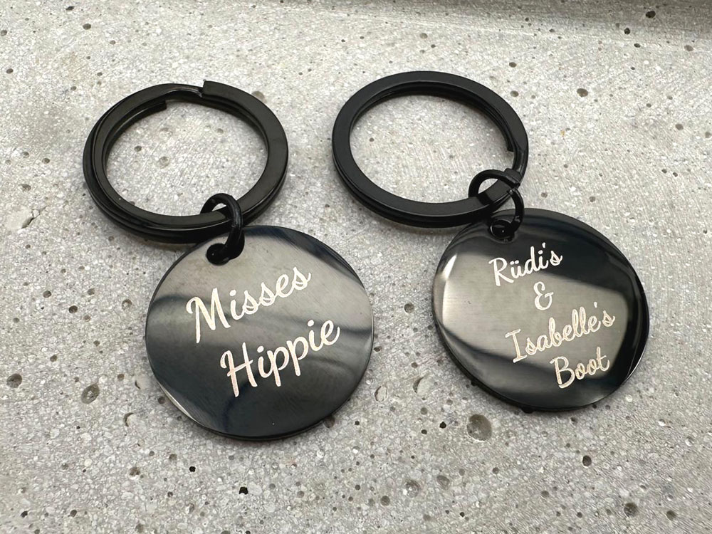 Schlüsselanhänger mit Gravur Schwarz, wasserfest