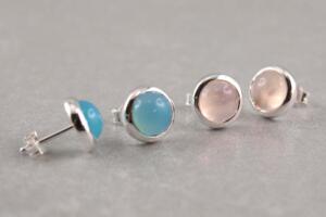 Edelstein Ohrringe 925er Silber Nickelfrei, Rosenquarz oder Chalcedon