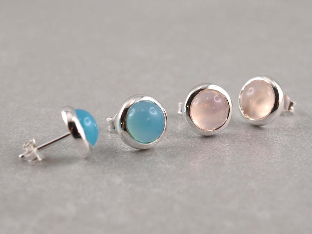 Edelstein Ohrringe 925er Silber Nickelfrei, Rosenquarz oder Chalcedon