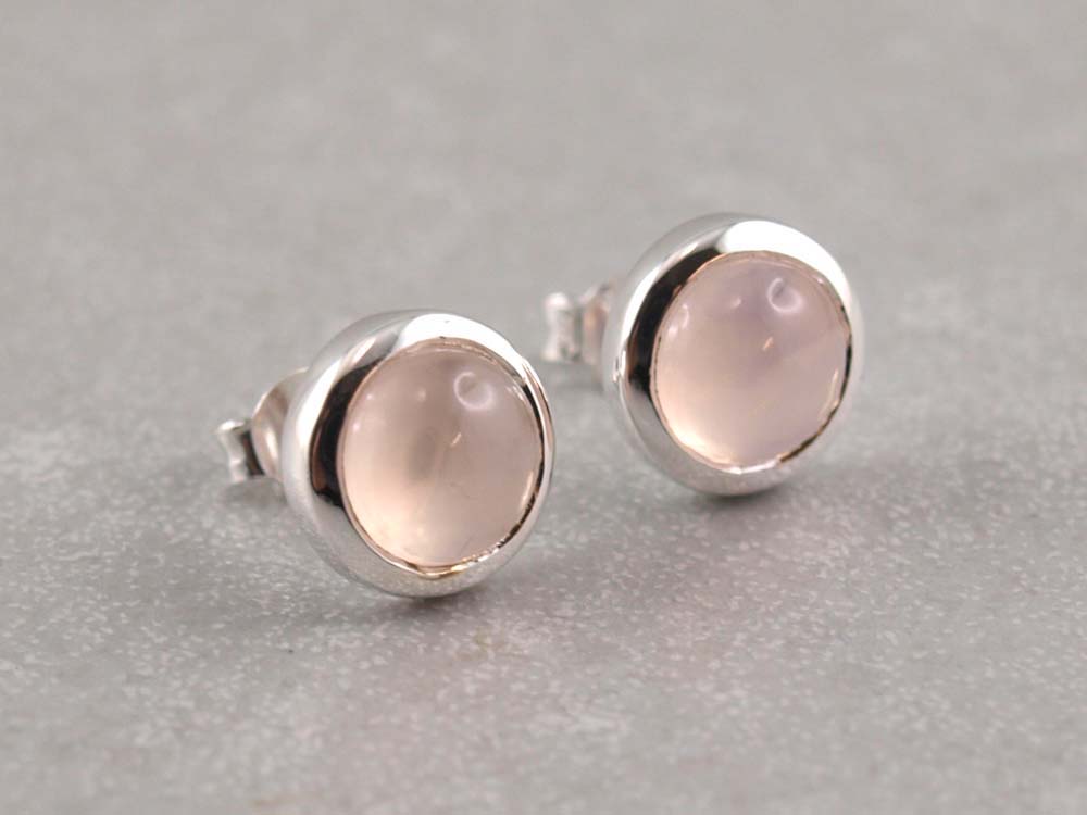 Edelstein Ohrringe 925er Silber Nickelfrei, Rosenquarz oder Chalcedon