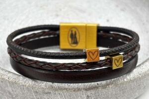 Lederarmband mit Gravurperlen Gold