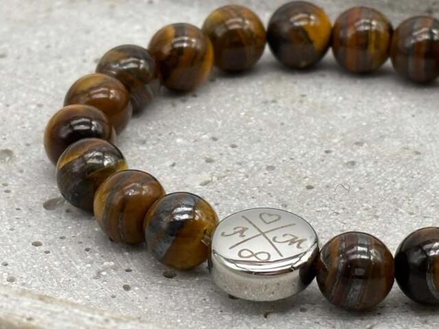 Perlenarmband Tigerauge mit Gravurperle