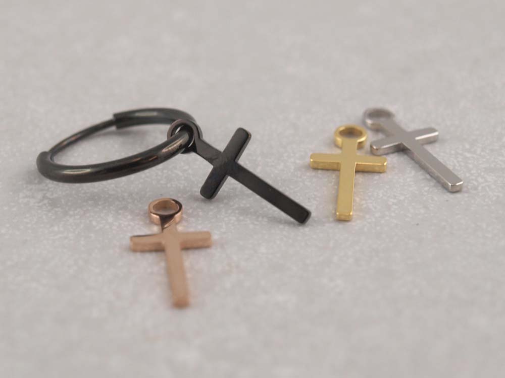 Kreuz Anhänger für Creolen aus Chirurgenstahl, viele Farben
