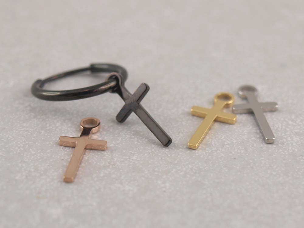 Kreuz Anhänger für Creolen aus Chirurgenstahl, viele Farben