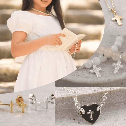 Schmuck zur Kommunion, Kreuz, Perle, Ohrringe