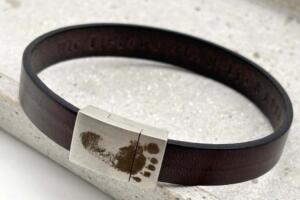 Lederarmband mit Fußabdruck Gravur, Geschenk für Papa