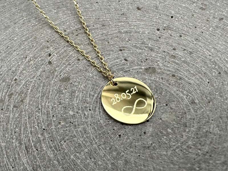 Echt goldene Kette mit Gravur, Datum und Unendlichkeit
