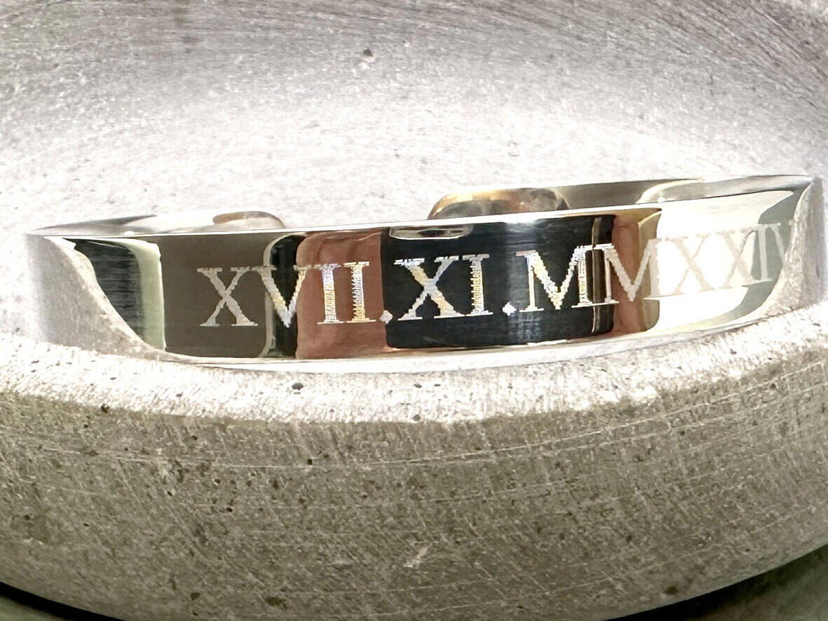 Armreif Silber Herren, Armreif Silber Damen, Römisches Datum, Armspange Silber