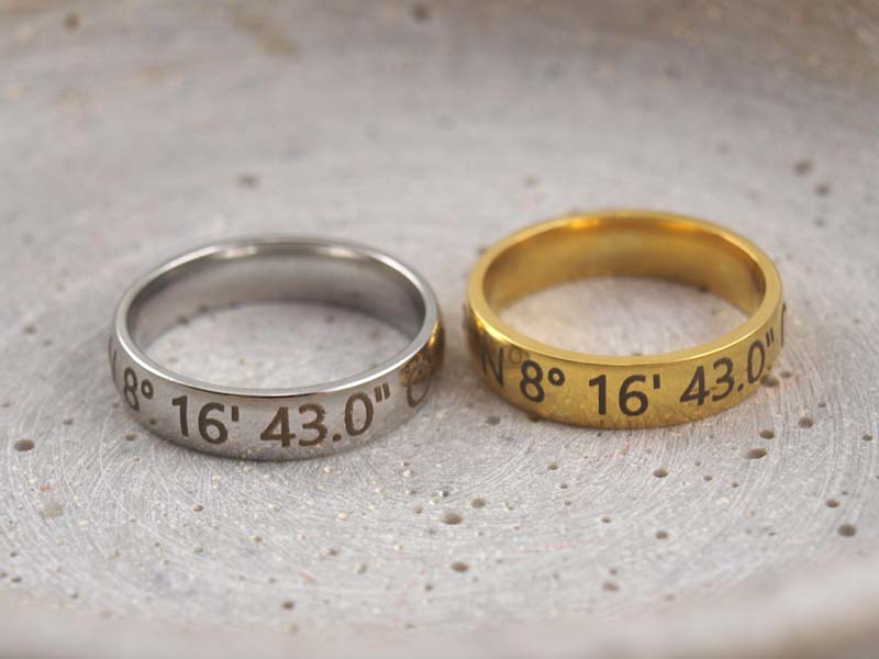 Edelstahl Ring mit Koordinatengravur