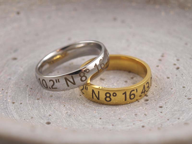 Edelstahl Ring mit Koordinatengravur