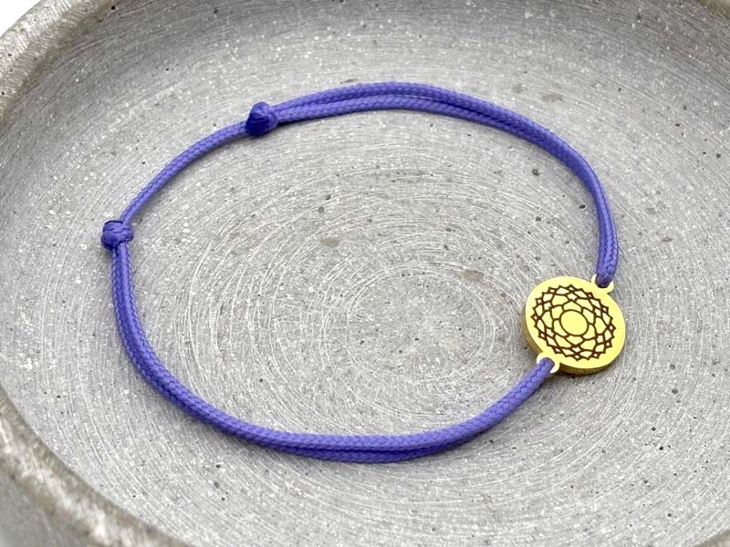 Chakra Armband Violett Kronenchakra Sahasrara, Gold