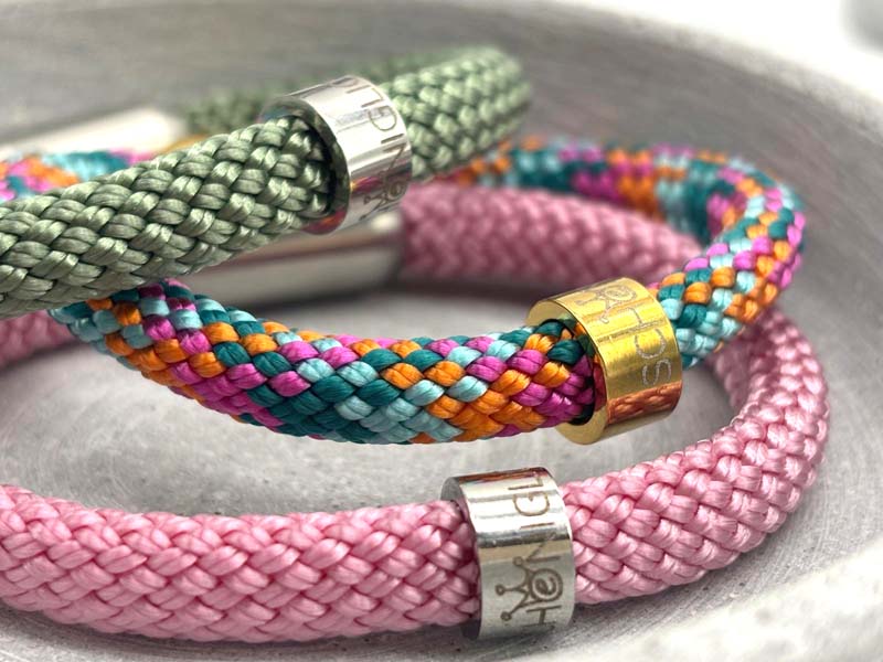 Segeltau Armband Damen mit Gravur Ring, viele Farben_