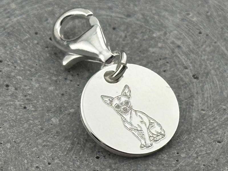 Charm, Anhänger mit Karabiner mit Tiergravur Grafik