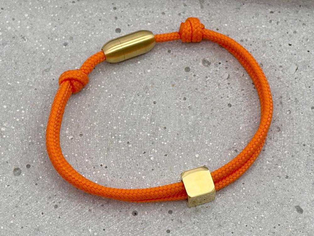 Segeltau Armband mit Schiebeknoten und Würfel, orange
