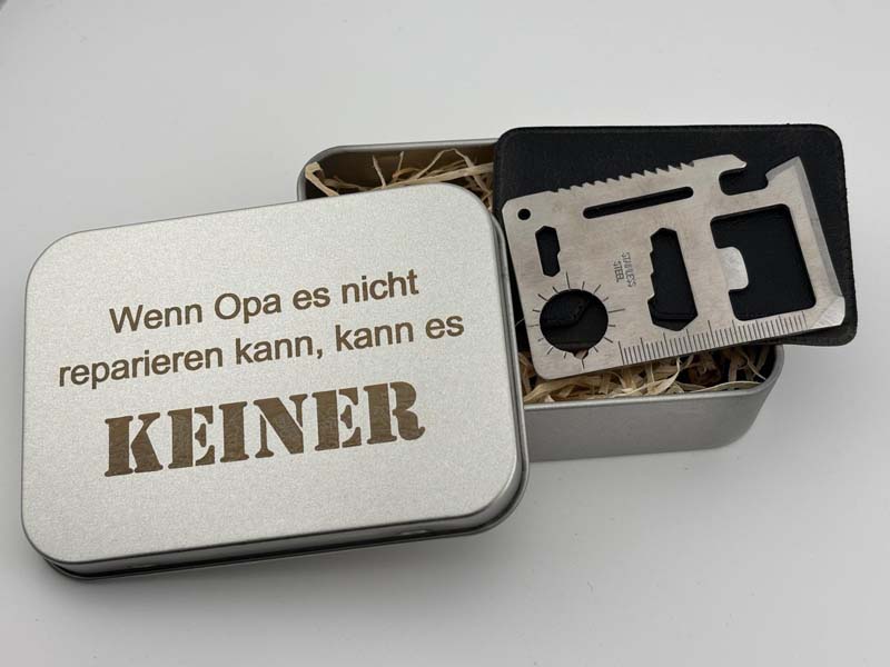 Dose mit Multitool, Geschenk für Opa